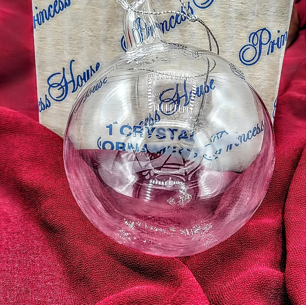 Princess House 408 Crystal Ornament Etched Bells Bow Handmade USA w Box Vintage